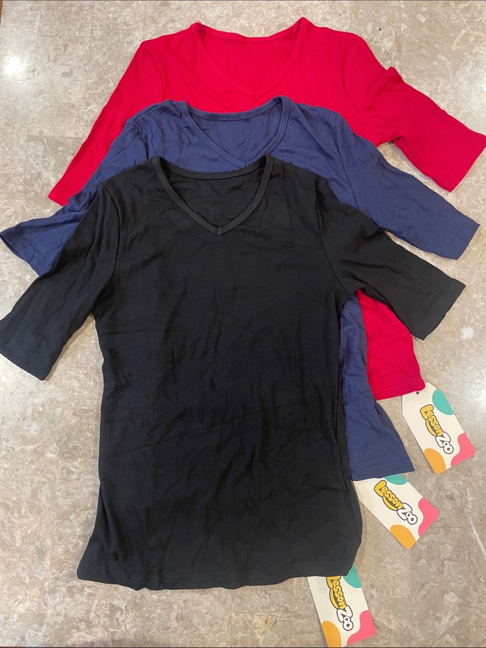 🔥NWT🔥 cozy ribbed girls V-Neck quarter Sleeve Top - Black, Navy, Red bundle of 3